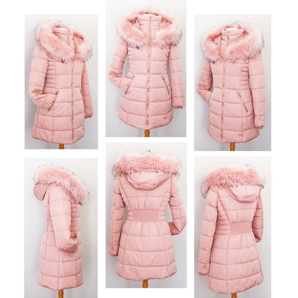 NEW Blush Pink Faux Fur Lined Puffer Coat Jacket - Picture 11 of 14